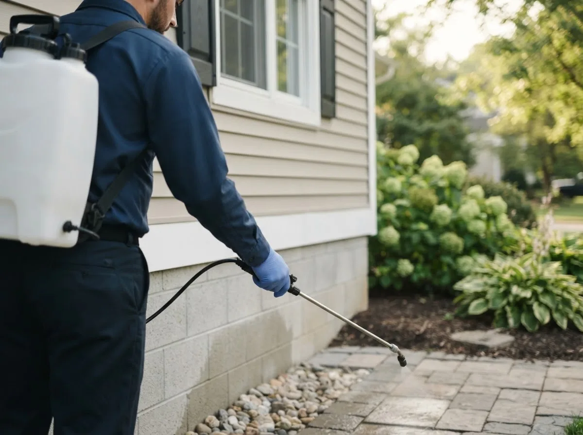Pest control technician inspecting a home in Idaho Falls, ID